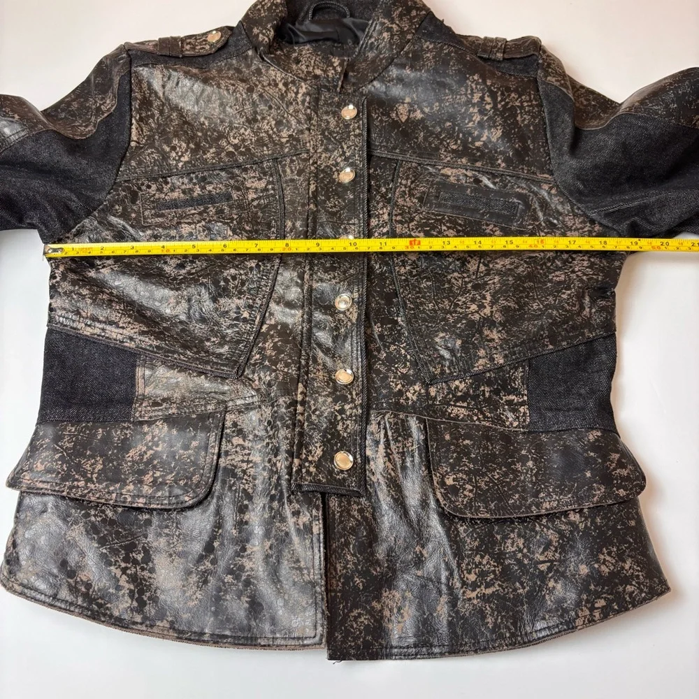 H&D Classic Distressed Leather Denim Moto Jacket Snaps Dressy Casual Biker Large - Picture 13 of 15